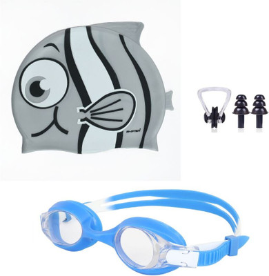 ArrowMax Swimming Cap Goggles Earplugs For Kids Junior Size Combo Set Swimming Kit