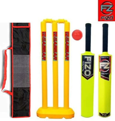 fizo PVC Kit Kids Below 8 Plastic Bat Size 3, Wickets 24'', Bag, Bails, Ball, Base Cricket Kit