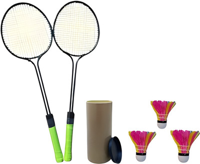 kickmixsports Badminton Racquet Set of 2pcs With 3pcs Colourfull Shuttles Badminton Kit