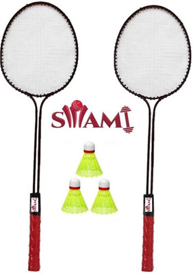 STYRKR Double Shaft Badminton Racket Set Of 2 Piece With 3 Piece Plastic Shuttle Badminton Kit