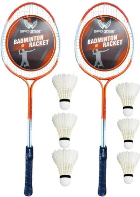 SPO Zone Badminton Kit Set Of 2 Piece With 6 Piece Shuttles Badminton Kit