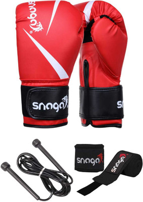 Snaga Boxing Gloves with Supportive Hand Wraps & Skipping Rope 6oz Boxing Kit