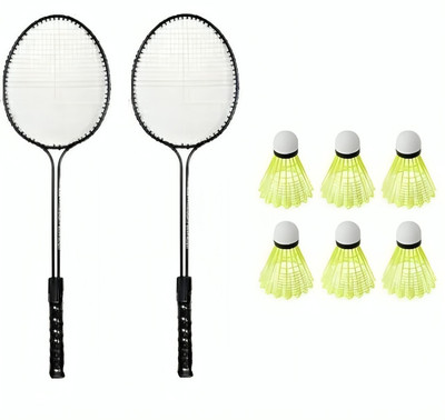 omexx Premium Double-Shaft Badminton Racquet with 6 Nylon Shuttle | Badminton Kit