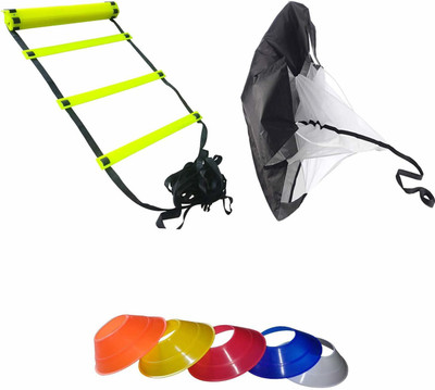 AS Speed Ladder 4 mtr 10 Rung, Speed Parachute Running Space Marker Small 20 pcs Football Kit