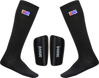 DENOVO Football Kit (One Pair Large Shin Guard + One Pair Lycra Plain Knee Length Football Socks) Football Kit