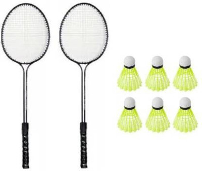STYRKR 2 Double Shaft Racquet with 6 pc Nylon Shuttle Badminton Kit Badminton Kit