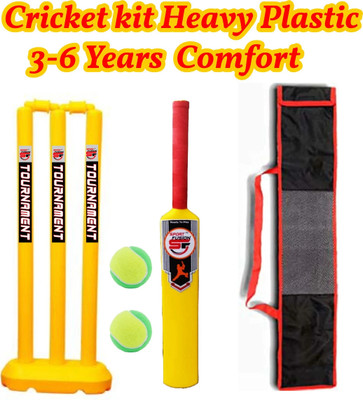 fizo Heavy PVC Cricket Kit For 3-6 Years Kids(1 Bat Size-2, 1Set Wicket, 2 Ball & Bag Cricket Kit