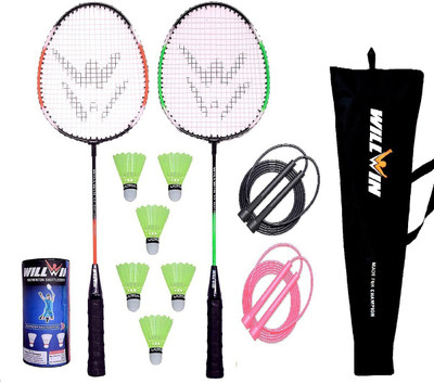 HouseOfCommon Combo Badminton Set Of 2 Racket And 2 Skiping Rope And 6 Shuttle with Cover new Badminton Kit