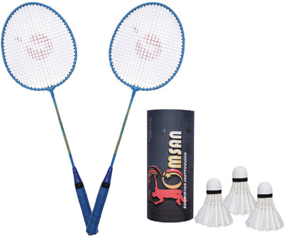 HouseOfCommon 2 Pieces Aluminium Badminton Racket with 3 Pieces Feather Shuttles Kit Set _ new Badminton Kit