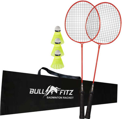BULL FITZ Single Shaft Badminton Kit Of 2 With 3 Pc Nylon Shuttlecock Badminton Kit
