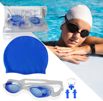 Manogyam Combo Pack of Cap, Goggles, Ear & Noseplug Swimming Kit