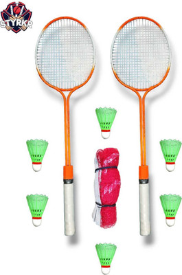 STYRKR Flex Combo-5 (2 Badminton Rackets, 5 Plastic Shuttlecock, 1 Badminton Net Nylon) Badminton Kit