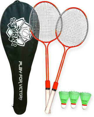 STYRKR Set Of 2 Piece Badminton Racket With 3 Piece Plastic Shuttle and 1 Cover Badminton Kit