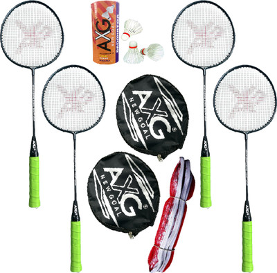 AXG NEW GOAL Scratch Resistant A-2000 Racquets set of 4 with Covers, 3 Feather Shuttles & Net Badminton Kit