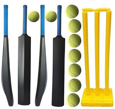 Krishav Trading Combo Set 2 PVC Bat With Plastic Wicket Set And 9 Tennis Ball Cricket Kit