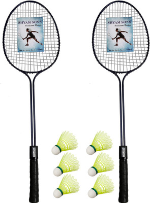 Shamsons SHAM SONS 2PC OF DOUBLE SHAFT RACKET WITH 3PC PLASTIC SHUTTLE COCK Badminton Kit