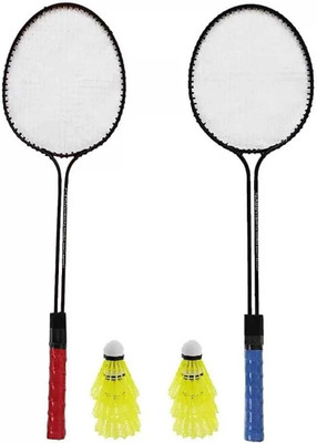 STYRKR Double Shaft Badminton Racket Pack Of 2 Piece With 6 Piece Plastic Shuttles Badminton Kit