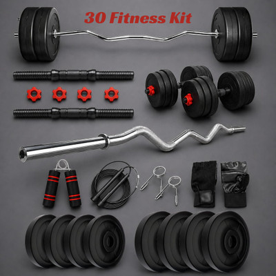 SPIXT 30KG Weight Plates+3ft Curl ez Rod+Home & Gym Combo+ Fitness Accessory Kit Kit