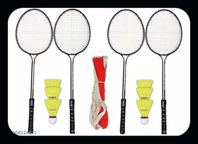 SPO Zone Doster Badminton Racket Kit 4 PC WITH Net AND 6 Shuttle-45 Badminton Kit