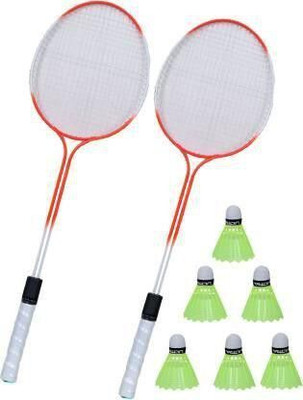 STYRKR Shaft Multicolor Set Of 2 Piece Badminton Racket With 6 Piece Plastic Shuttle Badminton Kit