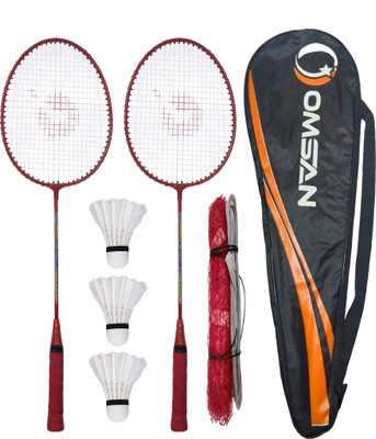 OMSAN Aluminium Badminton Racquets Cover (Set of 2) 3 Plastic Shuttles and Net Badminton Kit