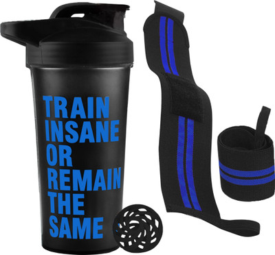 FIT FOCUS Combo of Train Insan Gym Protein Shaker Bottle with Wrist Support Band Fitness Accessory Kit Kit
