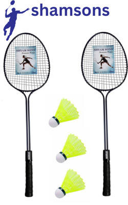 Shamsons Sham son double shaft iron body pack of 2 pic with 3 piece plastic shuttle Badminton Kit