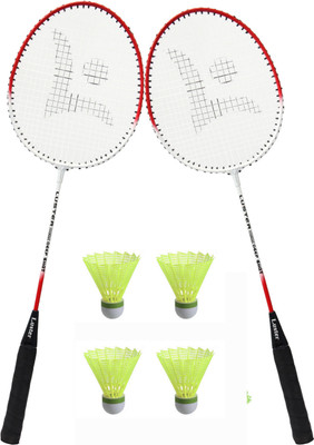 Luster Single Shaft Hot Red Colour Rackets With Four Shuttle Badminton ...
