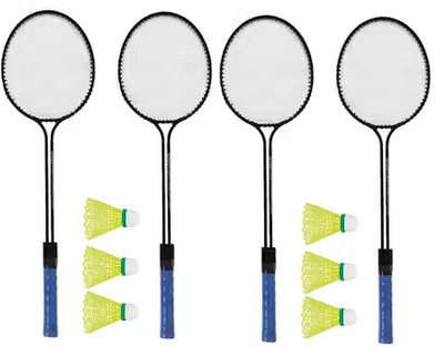 VELLFIRE 4 PC Double Shaft Racket With 6 Shuttle cock Free Badminton Kit