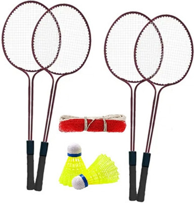 HL Sports Badminton set combo set / 4 PC Double Shaft racket + 2 Shuttle+Badminton net Badminton Kit