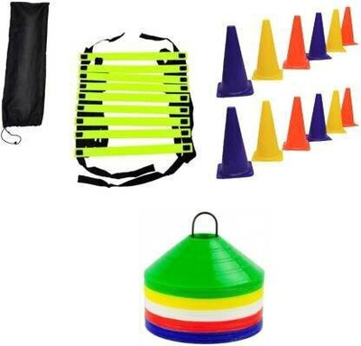 EXTREME FIT Fitness 4mtr Speed / Agility Ladder + 12pcs. Cone Marker (6inches) + 50 Saucer Cones / Space Marker Gym & Fitness Kit Football & Fitness Kit
