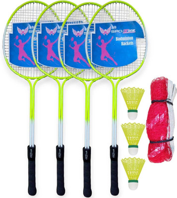 SPO Zone Badminton Racquet Set Of 4 Piece With 3 Piece Nylon Shuttle Cock With Net Badminton Kit