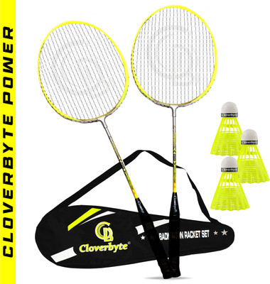 CLOVERBYTE POWER Yellow LightWeight Badminton Racquet 1 Pair with 3 pc Shuttlecocks & Cover Badminton Kit