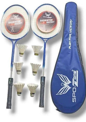 SPO Zone Badminton Kit Set Of Racket 2 Pcs With Shuttle Full Cover Badminton Kit