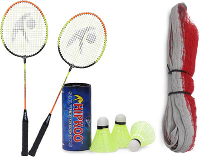 Hipkoo Sports Thunder Badminton Racquets Set | 2 Rackets with Cover,3 Nylon Shuttlecocks & Net Badminton Kit