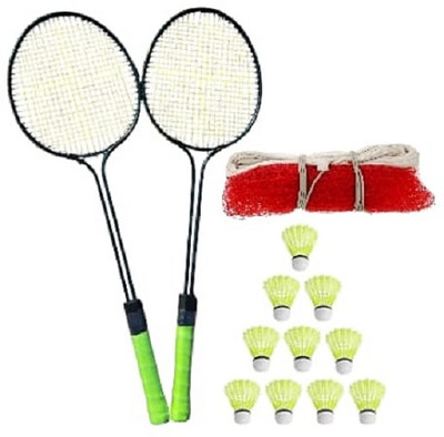 Krishav Trading Badminton Racquet Set of 2pcs With 10pcs Nylon Shuttles 1 Net Badminton Kit