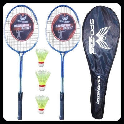 SPO Zone Badminton Combo _ Racket Set Of 2 PC 3 Plastic Shuttle-3 Badminton Kit