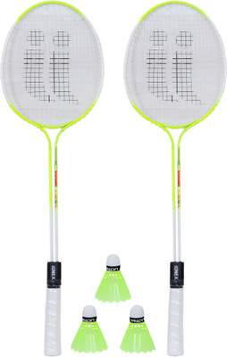 IONEX Double Shaft Multi Colour Set Of 2 Piece Badminton Racket With 3 Piece Plastic Shuttle Badminton Kit