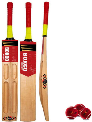 BOXCO Velocity Cricket Bat with 3 Heavy Weight Tennis Cricket Balls, Full Size, Wooden Cricket Kit