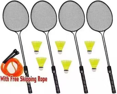 Trego 4pc Double badminton set + 6 Nylon shuttle cock + 1 pencil skipping rope free Badminton Kit
