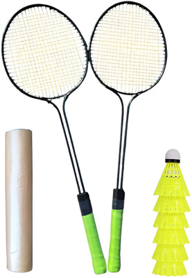 kickmixsports Badminton Racquet Set of 2pcs With 6pcs Nylon Shuttlecock Box Badminton Kit