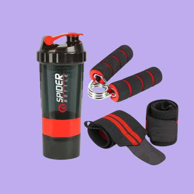 Jais Premium Gym Protein Shaker With Wrist Support Band & Hand Gripper Fitness Accessory Kit Kit