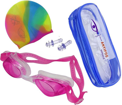 crownsmill 3 in 1 Swimming Combo of Silicone Swim Goggles, Silicone Cap With Ear Plugs Swimming Kit