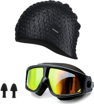 SLOVIC Swimming Goggles & Cap for Adults | Full Frame Swimming Goggles & Cap| Combo Swimming Kit