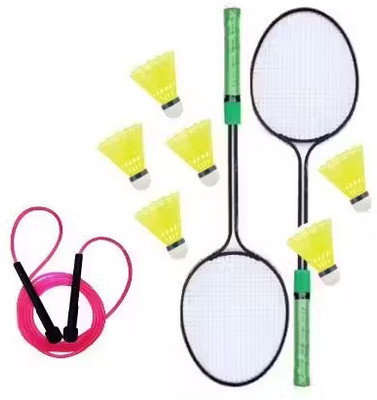 VELLFIRE 2 PC double Shaft Racket + 6 Nylon shuttle + 1 PencilSkipping rope free Badminton Kit