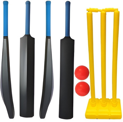 kickmixsports Cricket Combo Set Pvc Plastic Bat With Plastic Wicket Set And 2 Wind Ball Cricket Kit