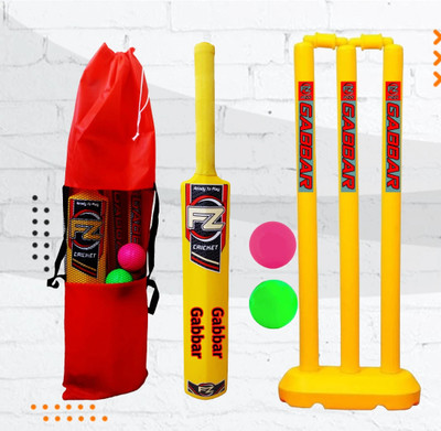fizo Plastic Cricket Set Kids For 3-5 Years (1 Bat Size-2, 1Set Wicket, 2 Ball & Bag Cricket Kit