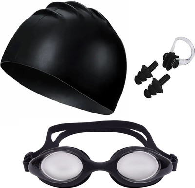 THE MORNING PLAY BLACK SWIMMING KIT WITH CAP GOGGLE NOSE PLUG EAR PLUG Swimming Kit