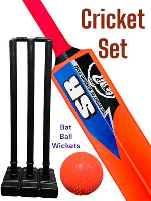 SRSR Plastic Cricket Set (Combo Pack- Full Size Bat + Wickets/Stumps + Wind Ball) Cricket Kit