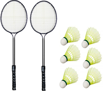 STYRKR 2 Double Shaft Badminton Racquet With 6 Pc Nylon Shuttle Badminton Kit
